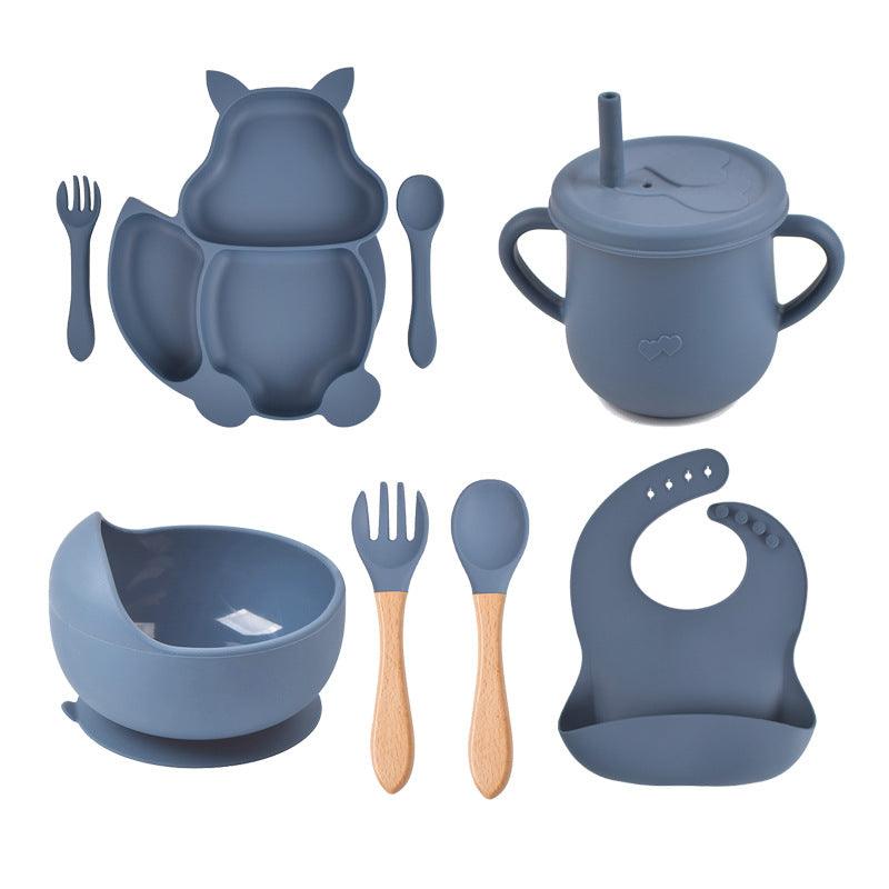 8 PCs Babies' Tableware Set Squirrel Dinner Plate Cup With Straw