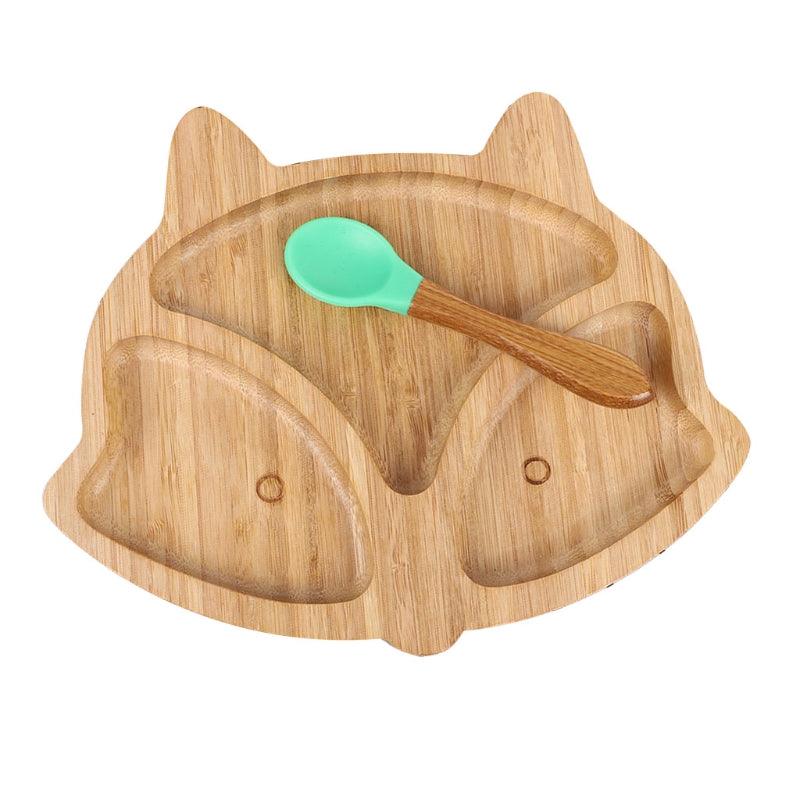 Bamboo  Animal Dinner  Bowl And Plate Silicone Spoon Set