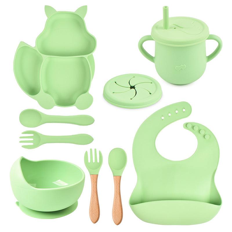 8 PCs Babies' Tableware Set Squirrel Dinner Plate Cup With Straw