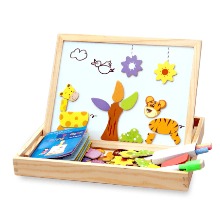 Wooden Magnetic 3D Puzzle Box Figure Animals Circus And  Writing Drawing Board