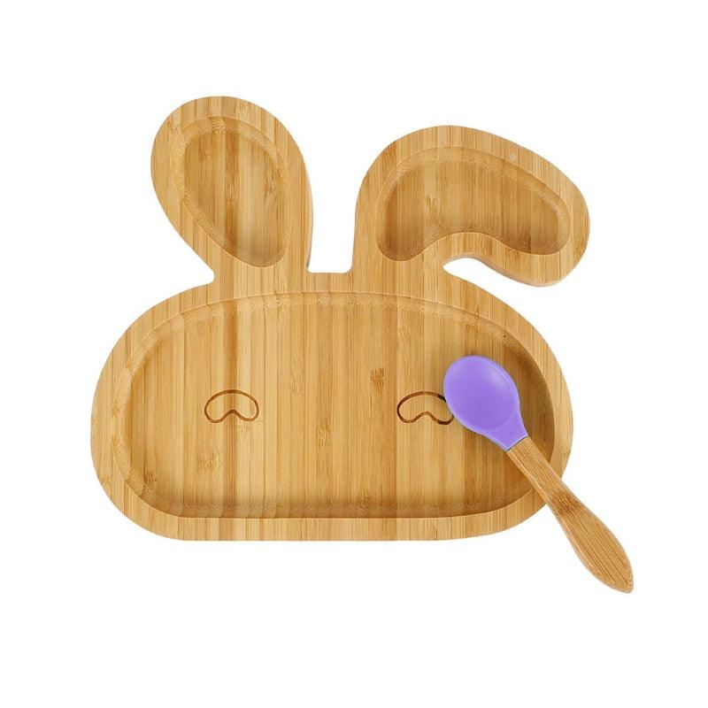 Bamboo  Animal Dinner  Bowl And Plate Silicone Spoon Set