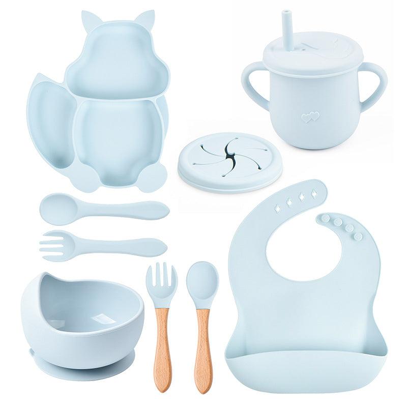 8 PCs Babies' Tableware Set Squirrel Dinner Plate Cup With Straw