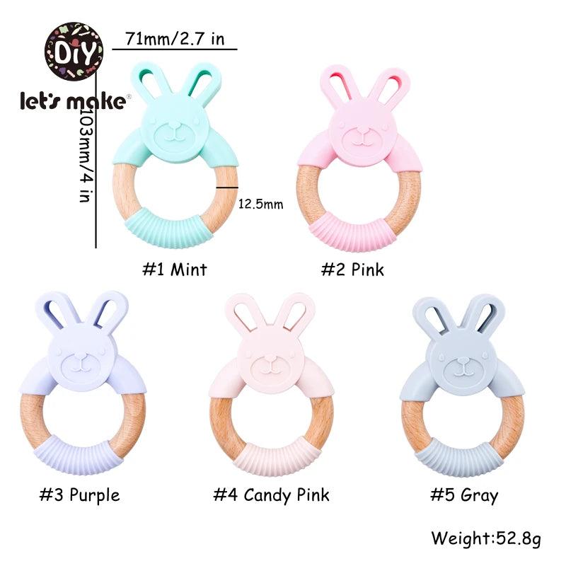 Animal Silicone Teether Wooden Rabbit Ring 1PC BPA Free