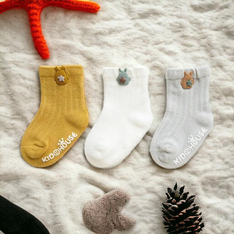 LittleLaughs Non-Slip Cotton Socks/3 Pairs