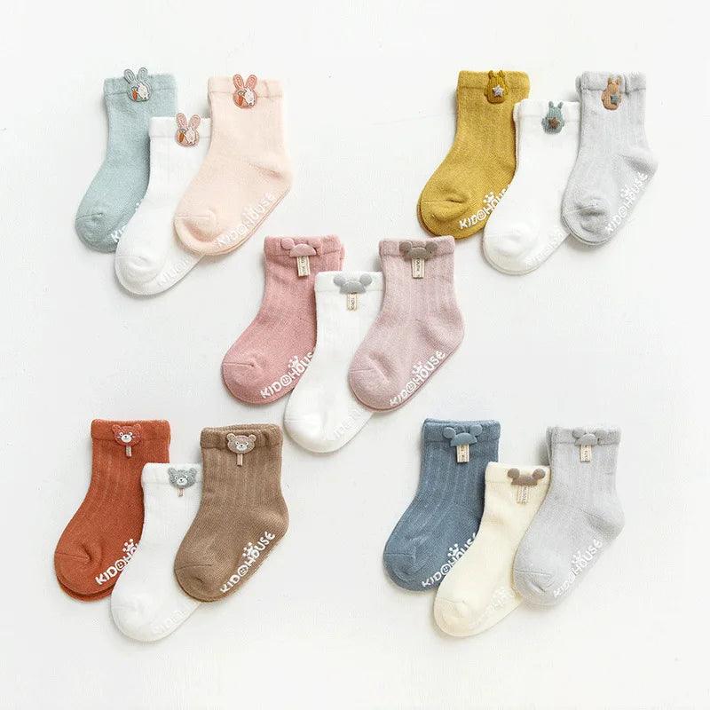 LittleLaughs Non-Slip Cotton Socks/3 Pairs