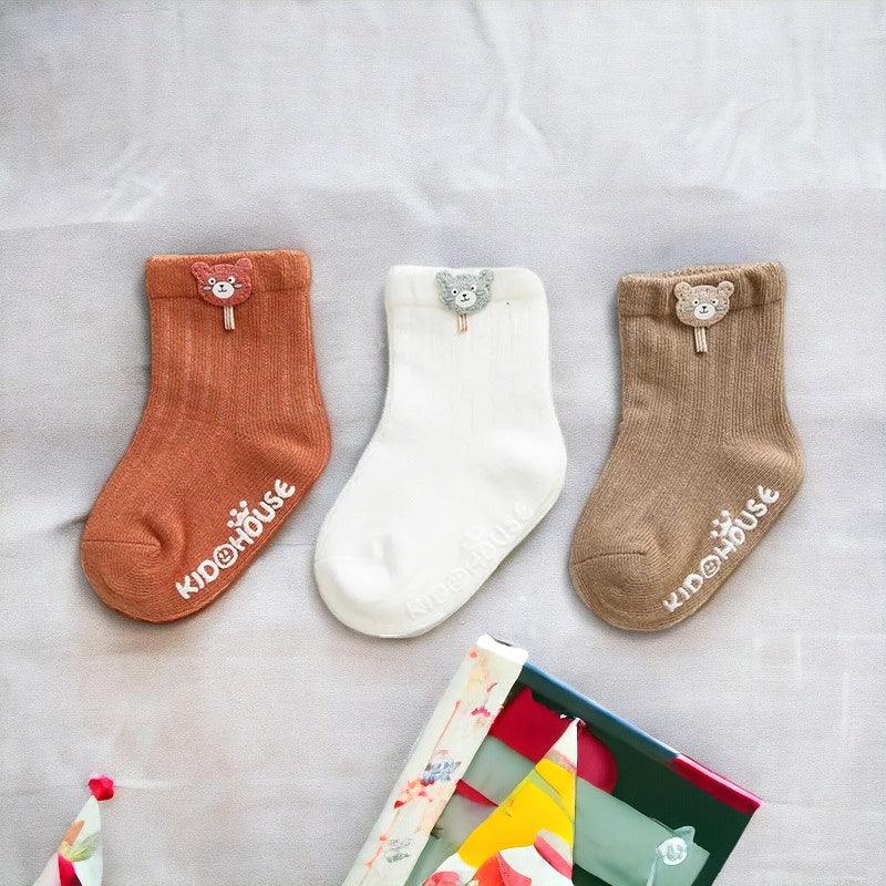 LittleLaughs Non-Slip Cotton Socks/3 Pairs