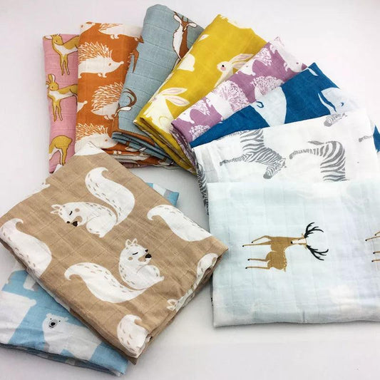 Newborn Soft cartoon Baby Blanket Muslin Swaddle Wrap from Cotton / Bamboo Fiber