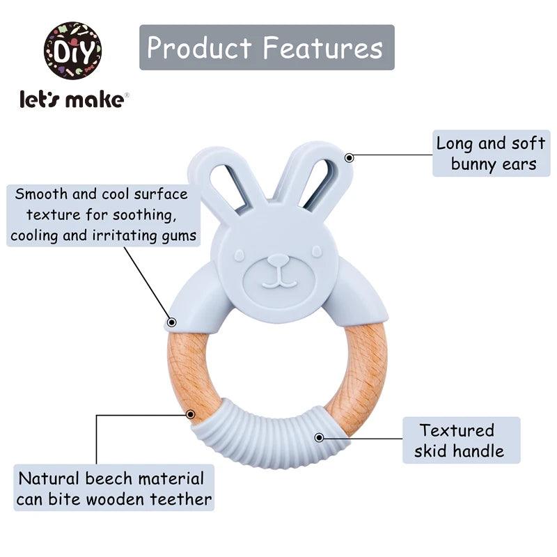 Animal Silicone Teether Wooden Rabbit Ring 1PC BPA Free