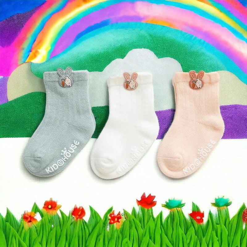 LittleLaughs Non-Slip Cotton Socks/3 Pairs