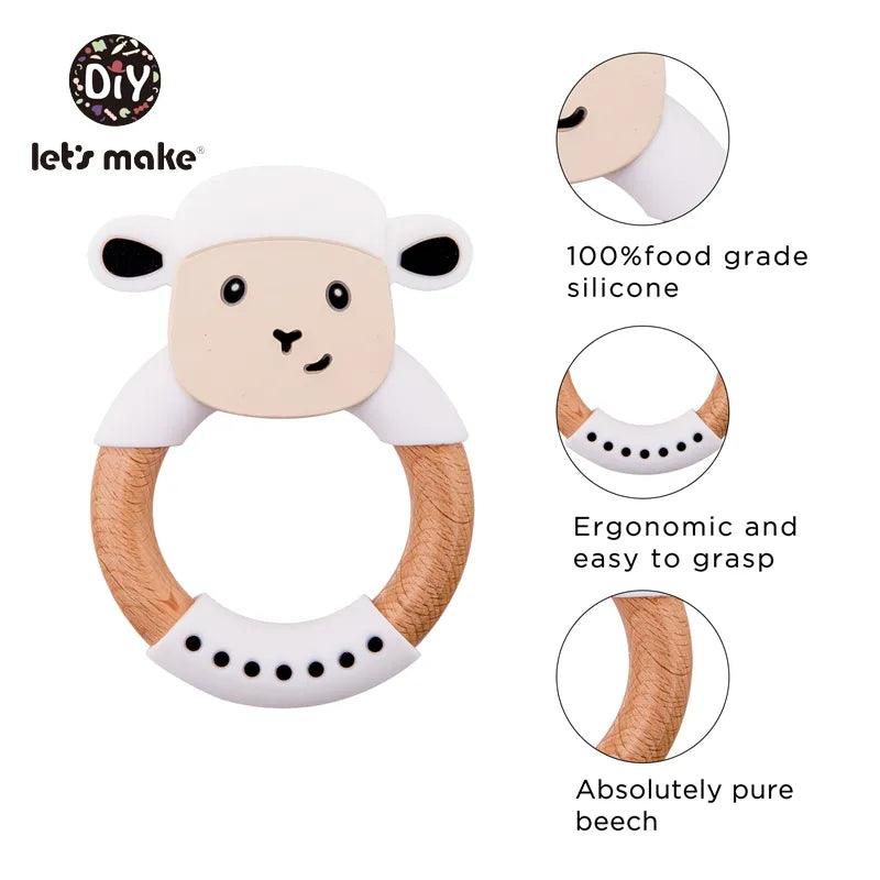 Animal Silicone Teether Wooden Rabbit Ring 1PC BPA Free