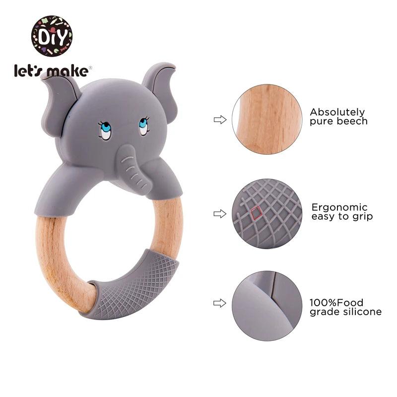 Animal Silicone Teether Wooden Rabbit Ring 1PC BPA Free