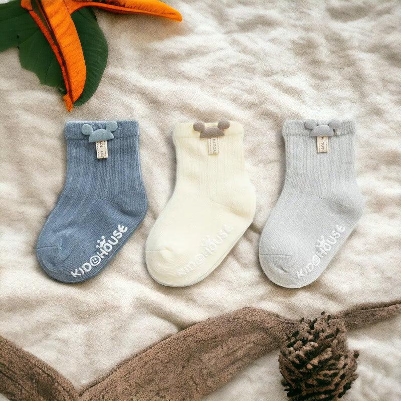 LittleLaughs Non-Slip Cotton Socks/3 Pairs