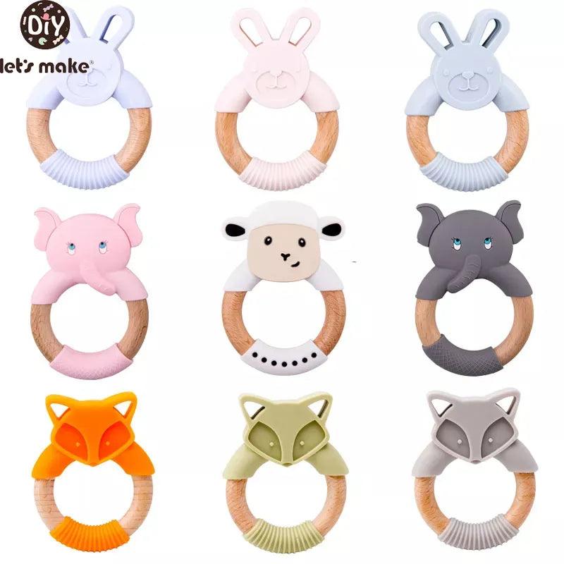 Animal Silicone Teether Wooden Rabbit Ring 1PC BPA Free