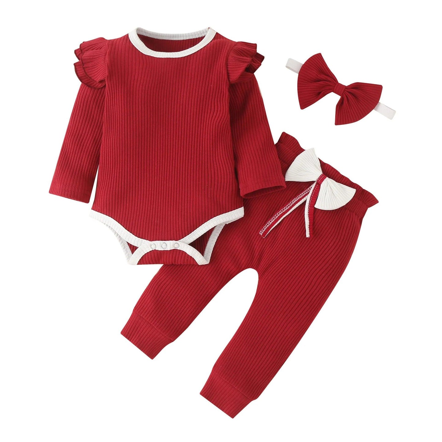 Baby Girl Outfit Set Newborn Ruffles Cotton Bodysuit 3Pcs