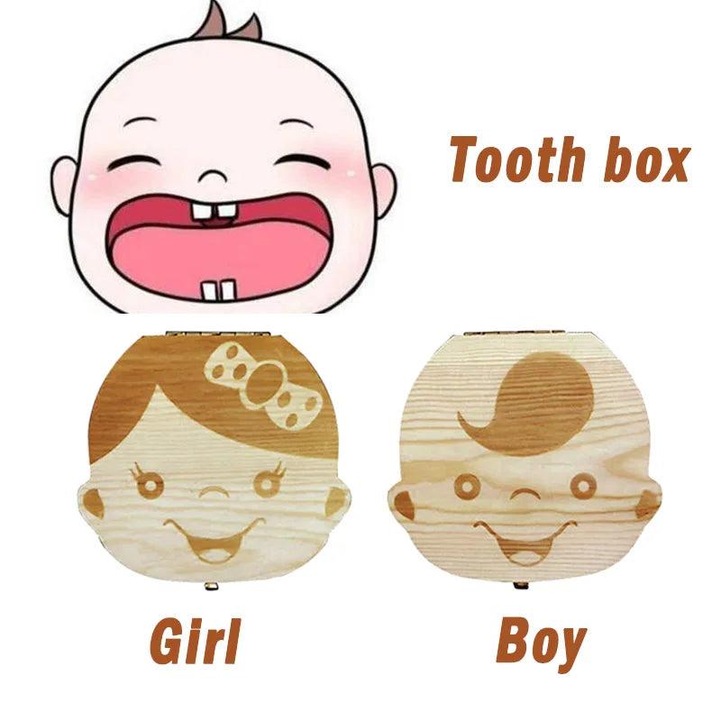 Baby Tooth Wooden Box Spanish/Dutch/French/German  Kids teeth Organizer