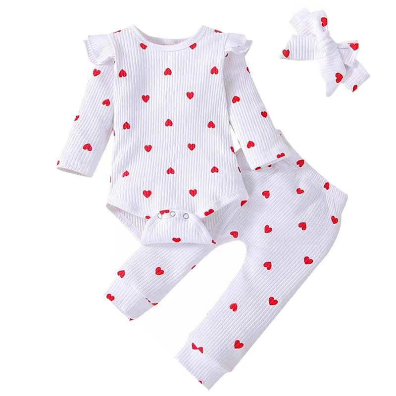 Baby Girl Outfit Set Newborn Ruffles Cotton Bodysuit 3Pcs