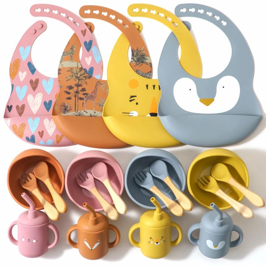 BPA FREE 5PCS/Set  printed Silicone Baby dishes Waterproof