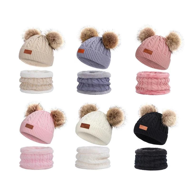 Children Winter Warm Suits Knitted Hat Scarf and Gloves Set For Girls Boy 1-5y