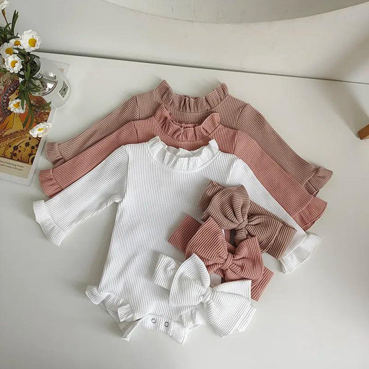 Fashion Baby Girls Romper Outfits Set + Bow Headband