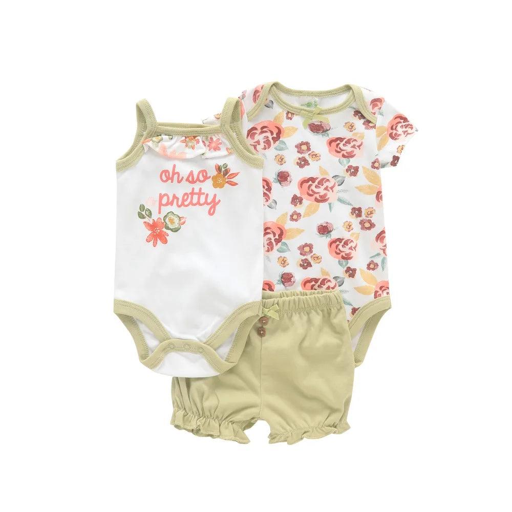 Baby Girl Cotton Romper and Pants Set