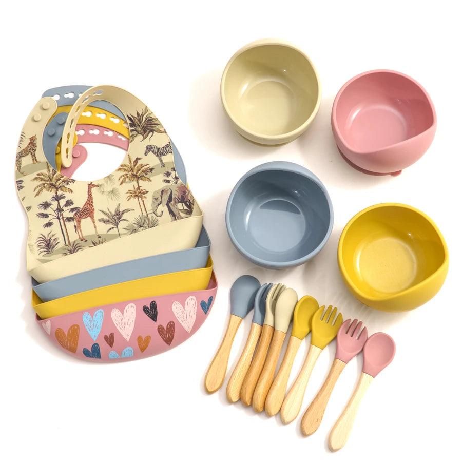 BPA FREE 5PCS/Set  printed Silicone Baby dishes Waterproof