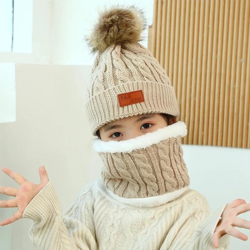 Children Winter Warm Suits Knitted Hat Scarf and Gloves Set For Girls Boy 1-5y