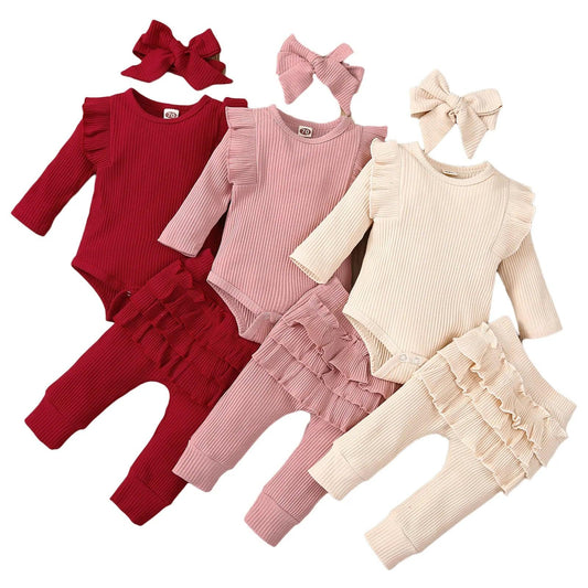 Baby Girl Outfit Set Newborn Ruffles Cotton Bodysuit 3Pcs