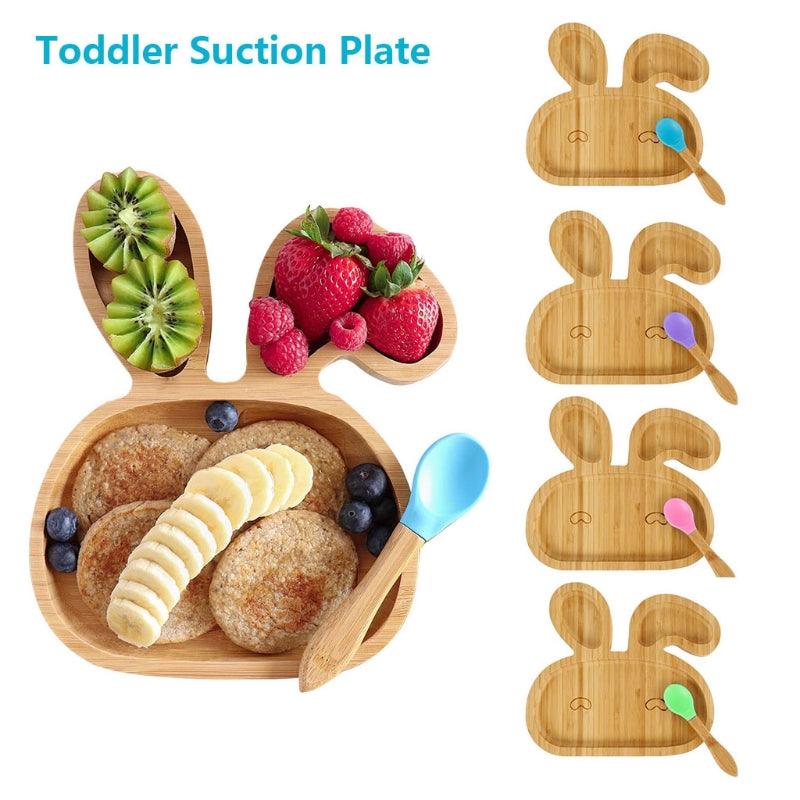 Bamboo  Animal Dinner  Bowl And Plate Silicone Spoon Set