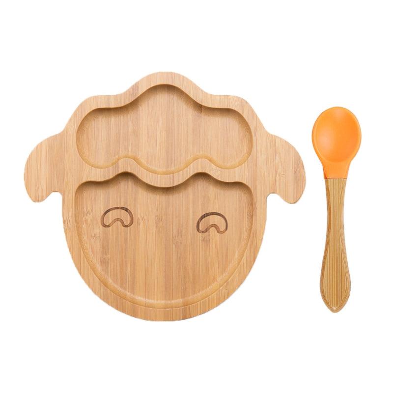 Bamboo  Animal Dinner  Bowl And Plate Silicone Spoon Set