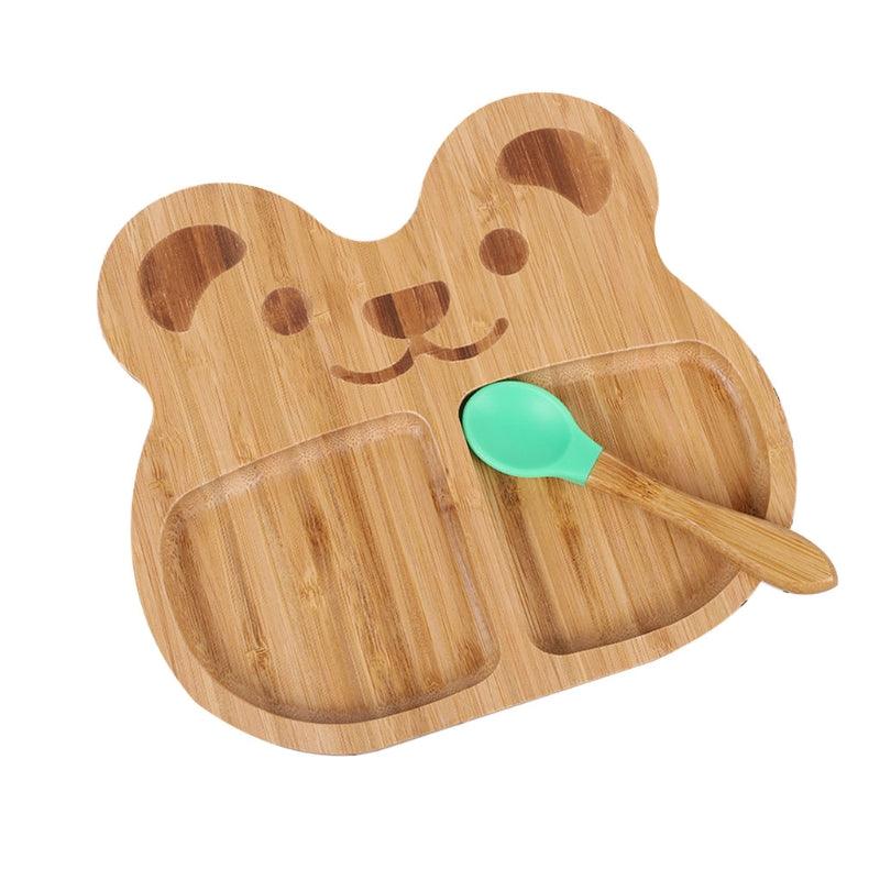 Bamboo  Animal Dinner  Bowl And Plate Silicone Spoon Set