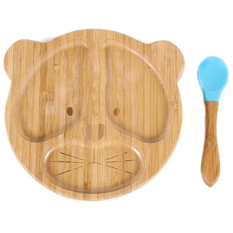 Bamboo  Animal Dinner  Bowl And Plate Silicone Spoon Set