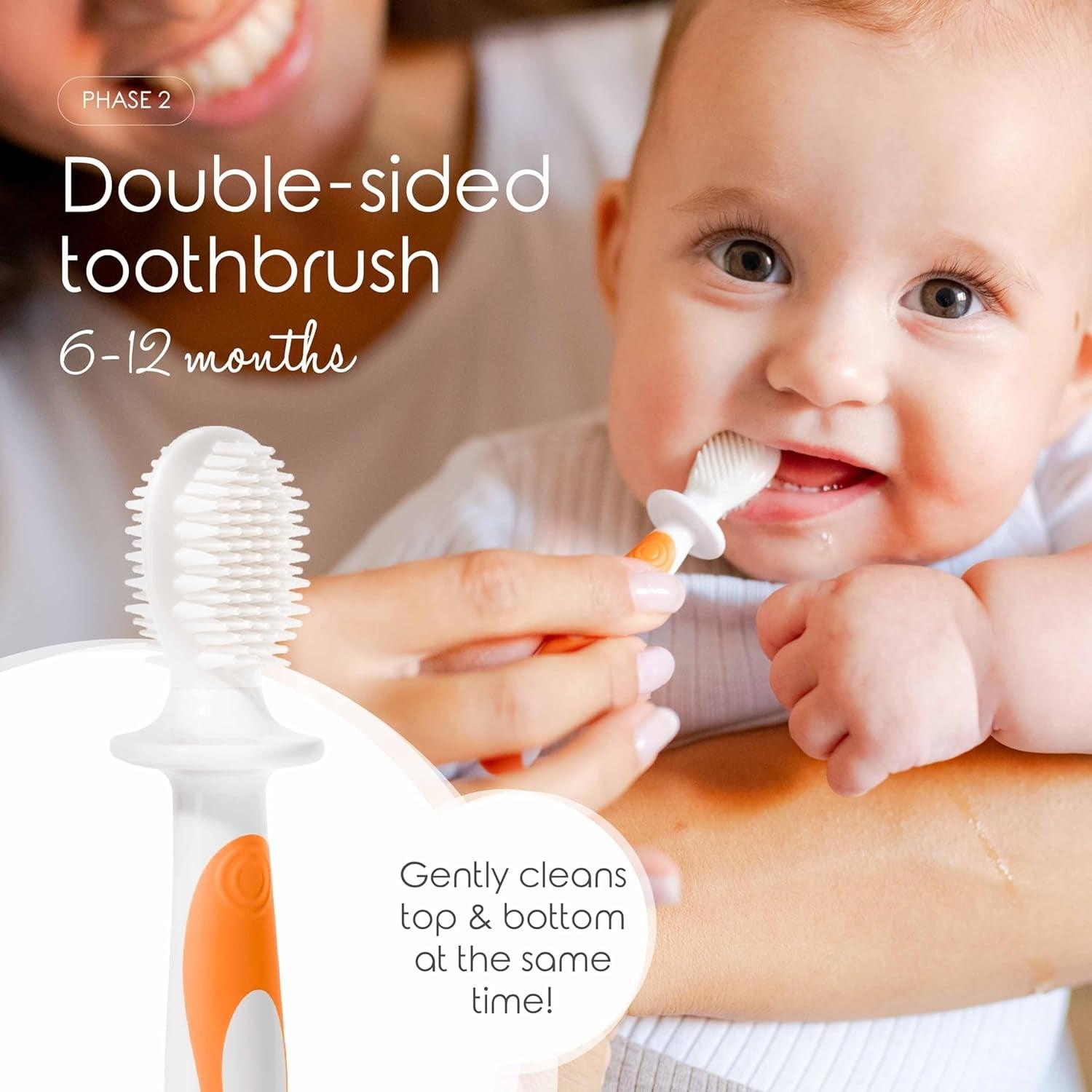 Baby Toothbrush Set (3-24 Months) - Bpa-Free Baby Finger Toothbrush, Training Toothbrush & Toddler Toothbrush - Designed in Canada - Complete Baby’S First Toothbrush Kit (Orange)