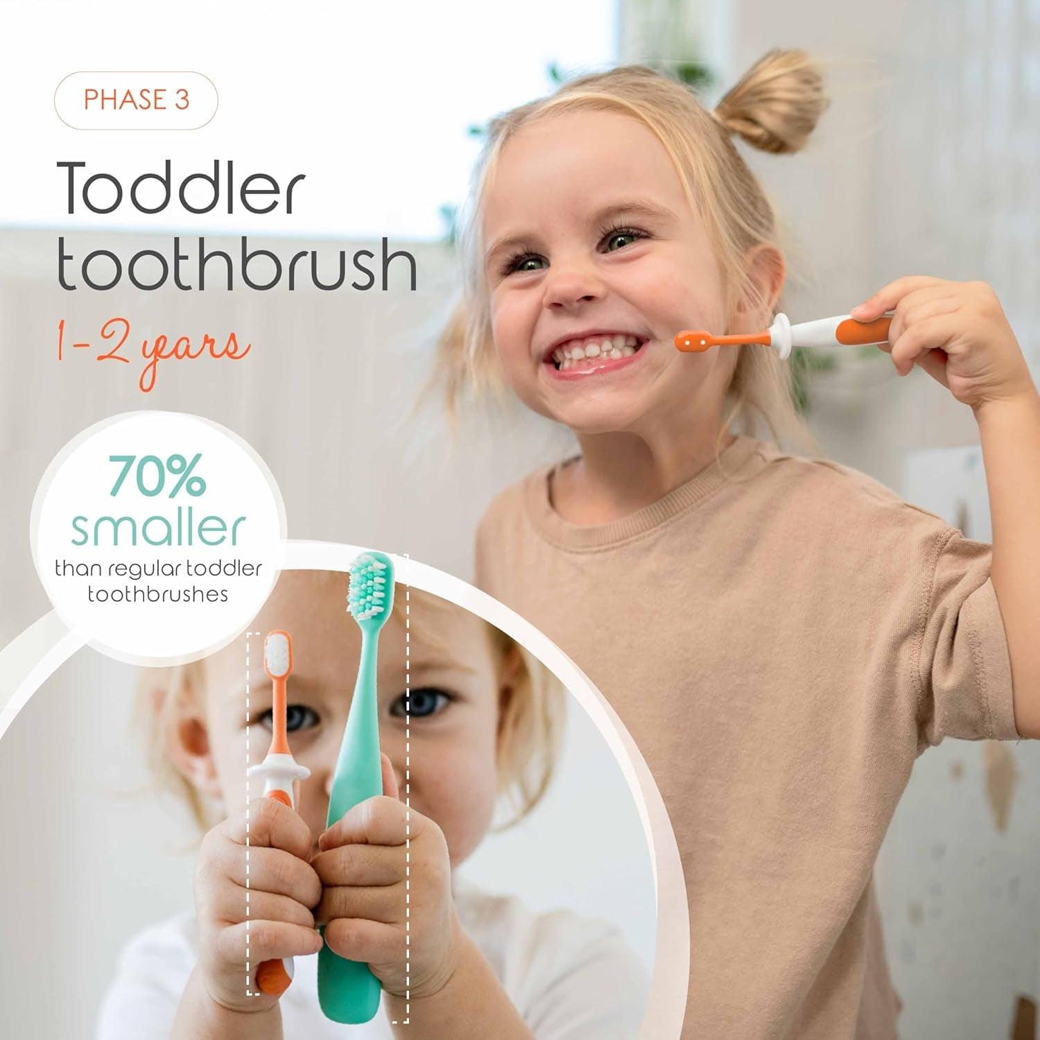 Baby Toothbrush Set (3-24 Months) - Bpa-Free Baby Finger Toothbrush, Training Toothbrush & Toddler Toothbrush - Designed in Canada - Complete Baby’S First Toothbrush Kit (Orange)